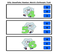 Silly Snowflake Number Match Clothespin Task