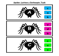 Spider Letters Clothespin Task