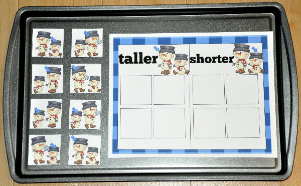 Snowmen: Taller and Shorter Sort Cookie Sheet Activity