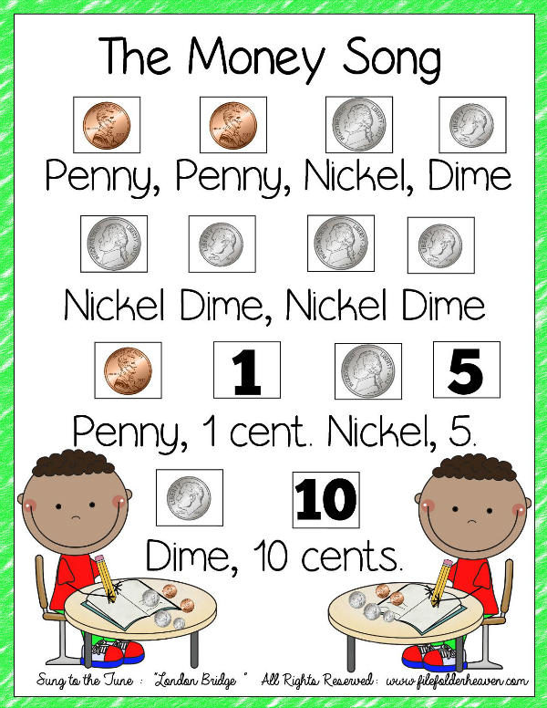 The Money Song Classroom Poster It's Free! File Folder Games at
