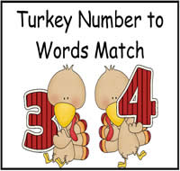 Turkey Number to Word Match File Folder Game