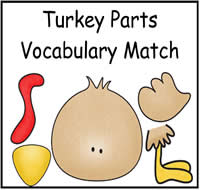 Turkey Parts Vocabulary Match File Folder Game