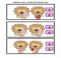Valentine\'s Day Same or Different Clothespin Task