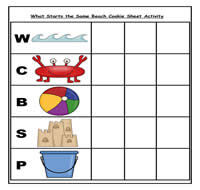 The What Starts the Same Beach Themed Cookie Sheet Activity