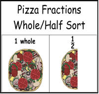 Pizza Fractions: One Whole/One-Half Sort File Folder Game