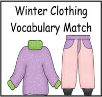Winter Clothing Vocabulary Match File Folder Game