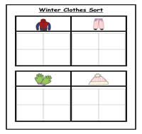 Four Column Winter Clothes Sorting Task