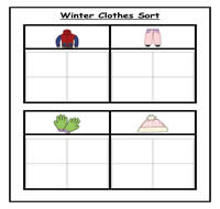 Winter Clothes Beginning Sounds File Folder Game