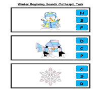 Winter Beginning Sounds Clothespin Task