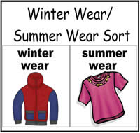 Winter Wear or Summer Wear Sort File Folder Game