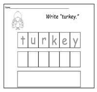 Handwriting Practice Sheets Set 28: Write Thanksgiving Words