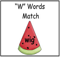 \"W\" Words Match File Folder Game