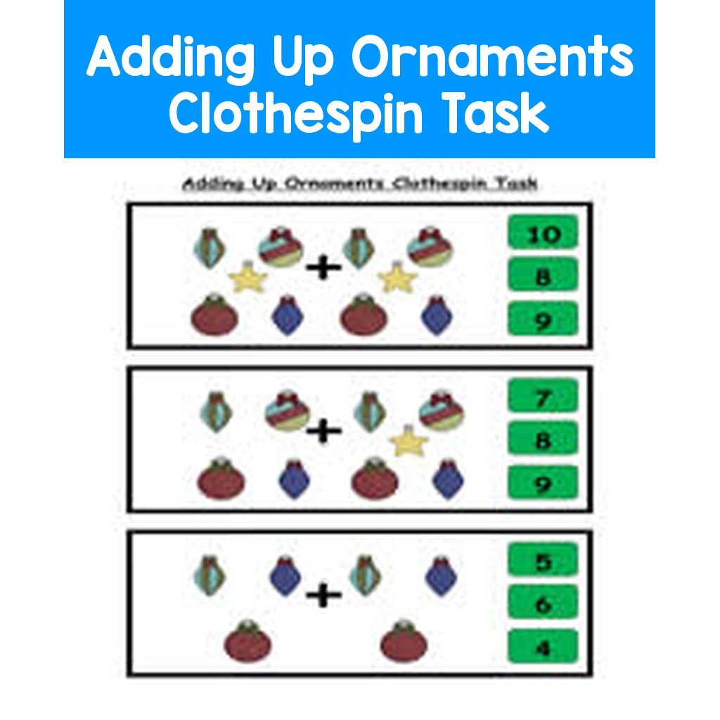 Adding Up Ornaments Clothespin Task