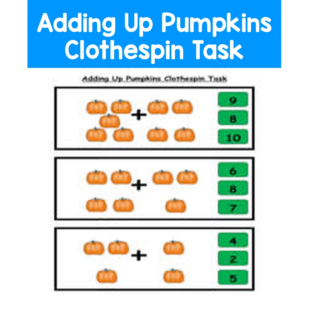 Adding Up Pumpkins Clothespin Task