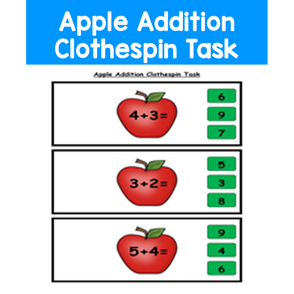 Apple Addition Clothespin Task