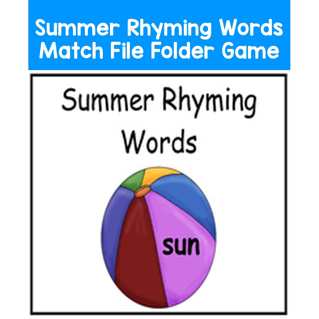 Summer Rhyming Words Match File Folder Game