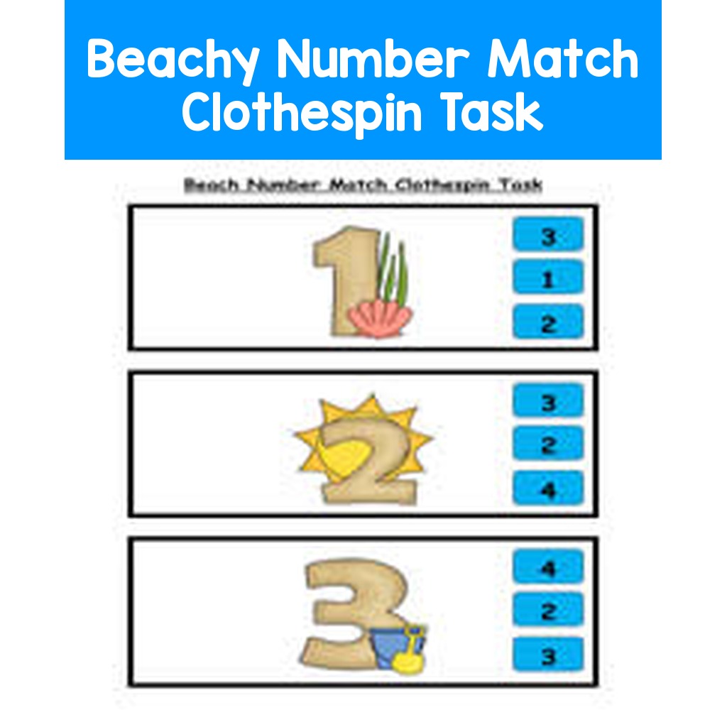 Beachy Number Match Clothespin Task