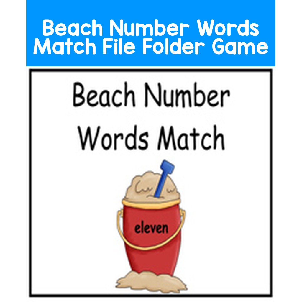 Beach Number Words Match File Folder Game
