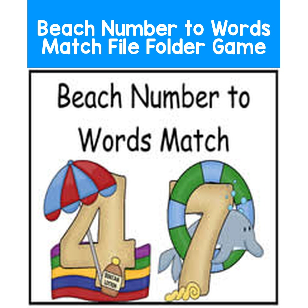 Beach Number to Words Match File Folder Game