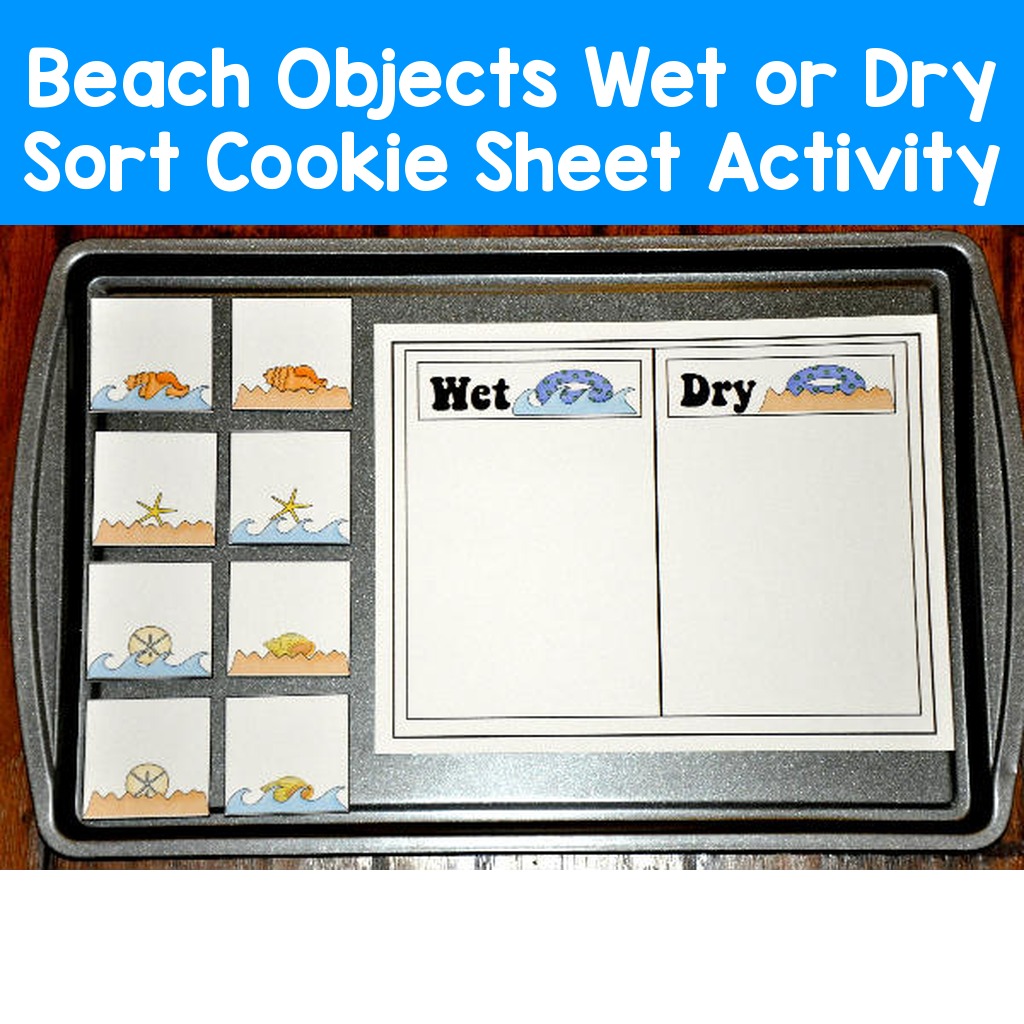 Beach Objects Wet or Dry Sort Cookie Sheet Activity
