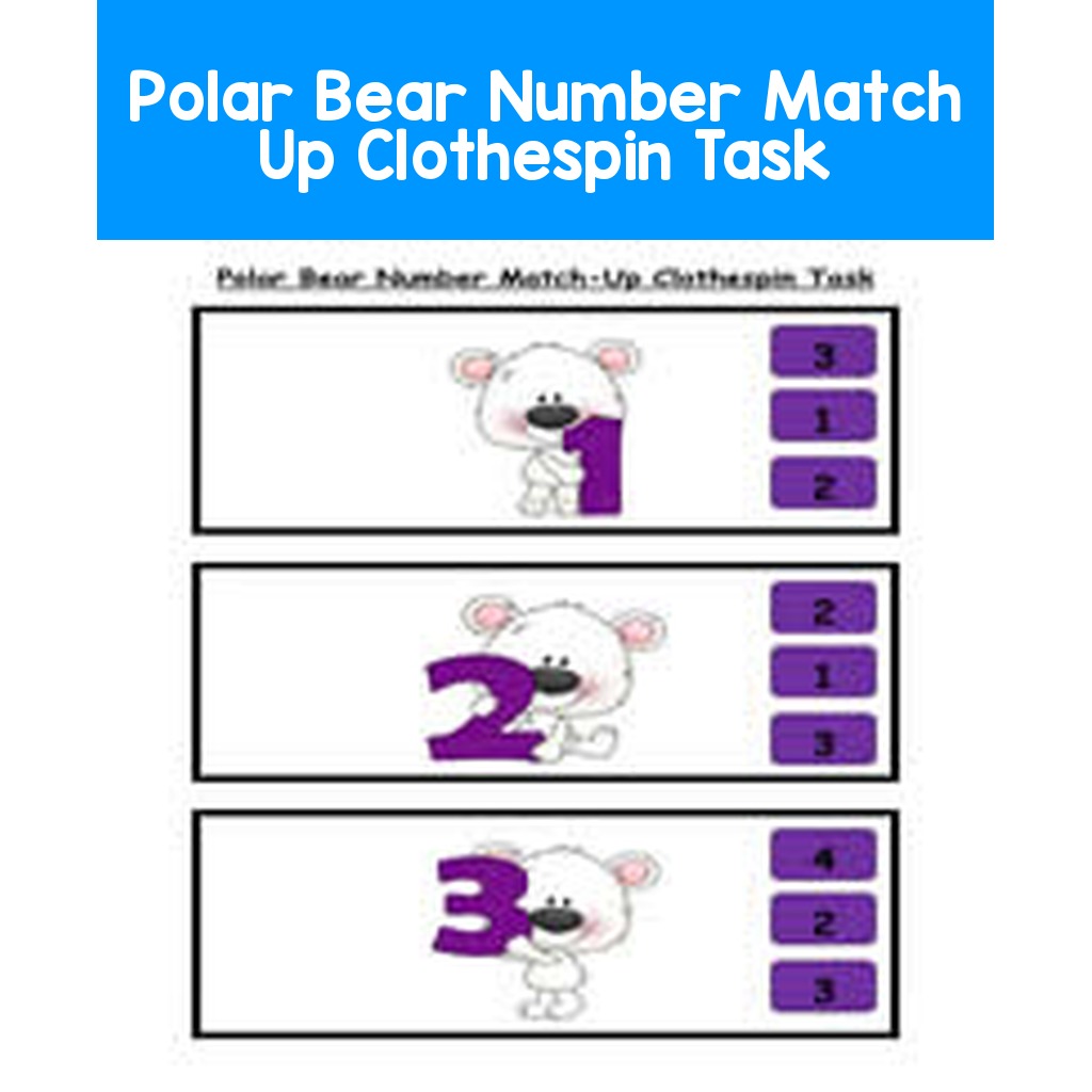 Polar Bear Number Match Up Clothespin Task