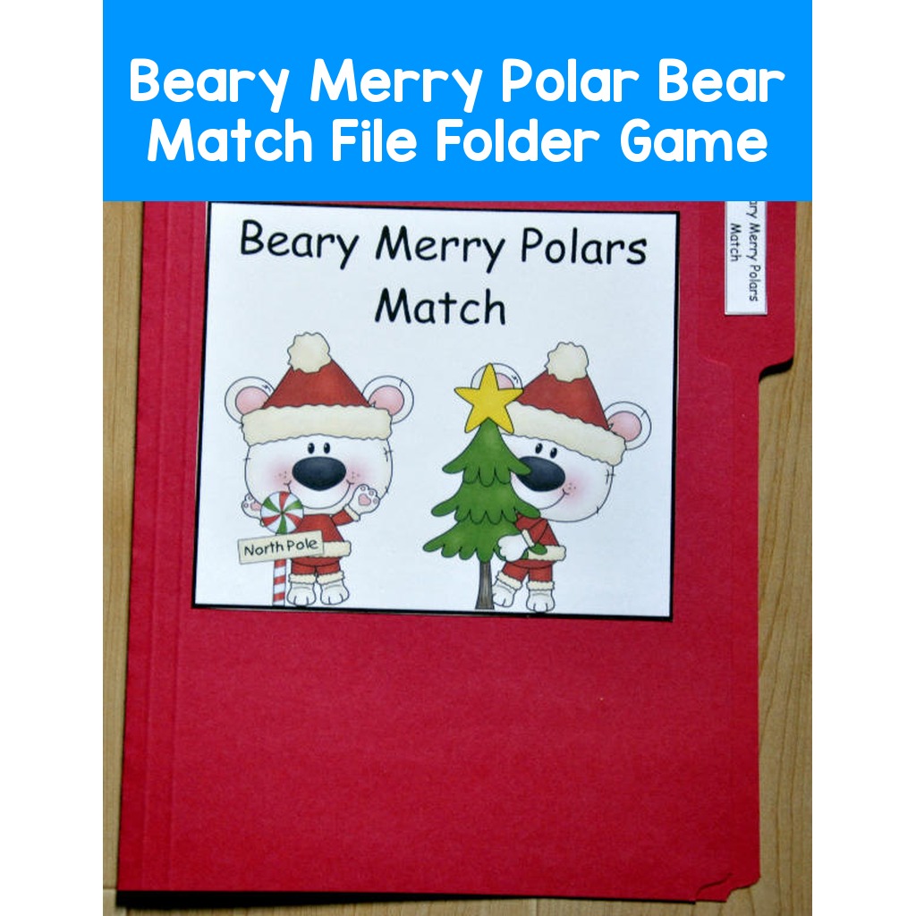 Beary Merry Polar Bear Match File Folder Game