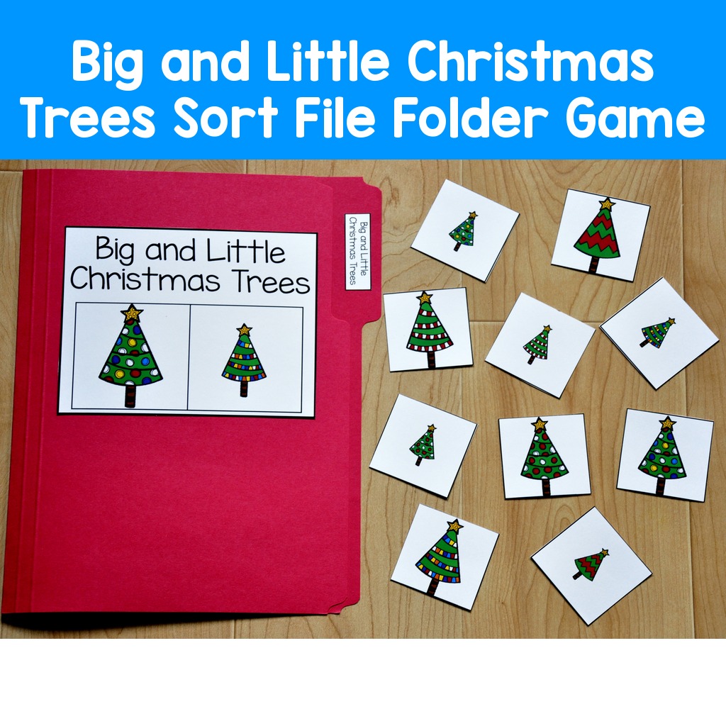 Big and Little Christmas Trees Sort File Folder Game