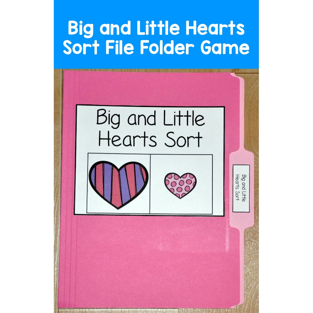 Big and Little Hearts Sort File Folder Game