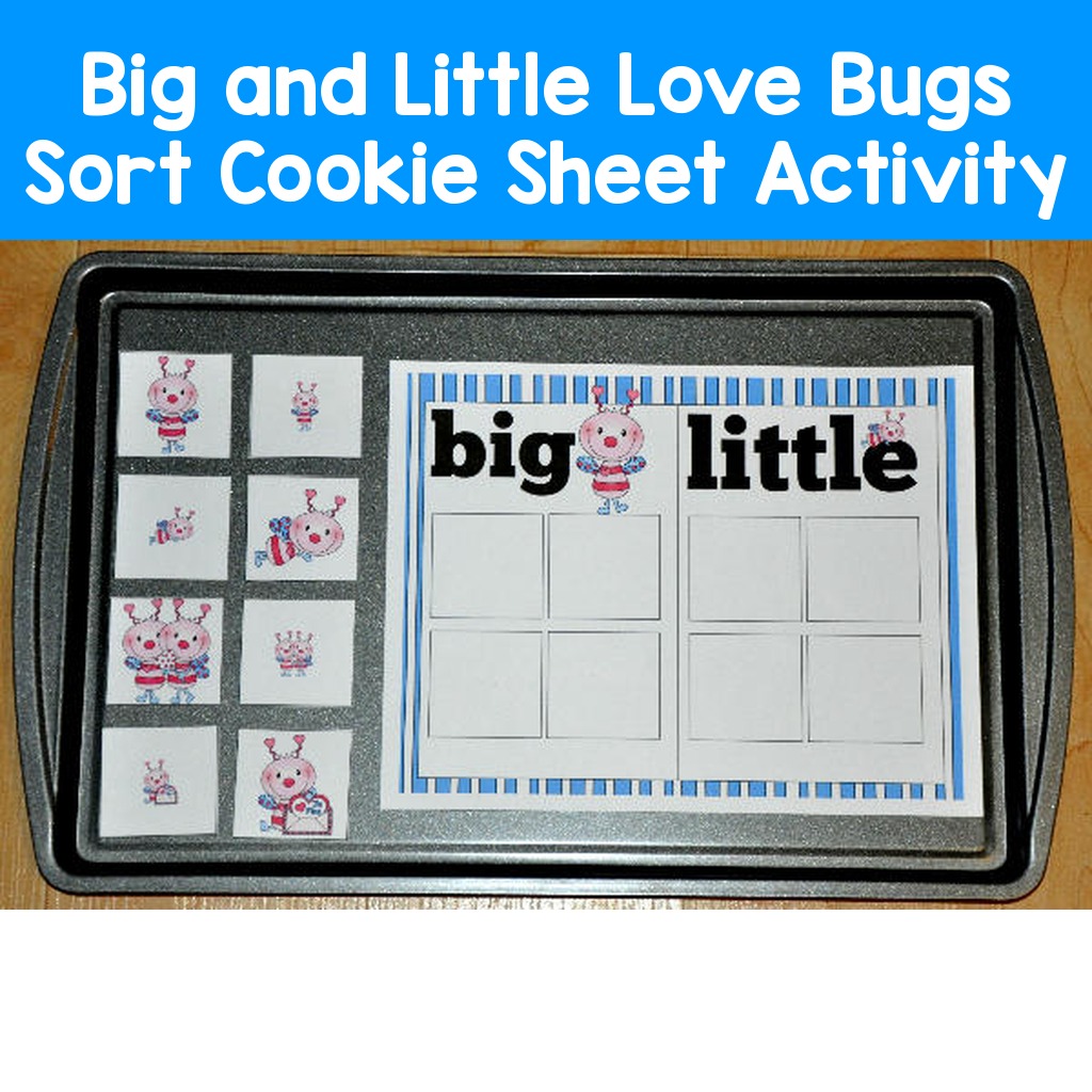 Big and Little Love Bugs Sort Cookie Sheet Activity