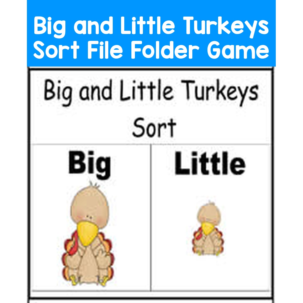 Big and Little Turkeys Sort File Folder Game