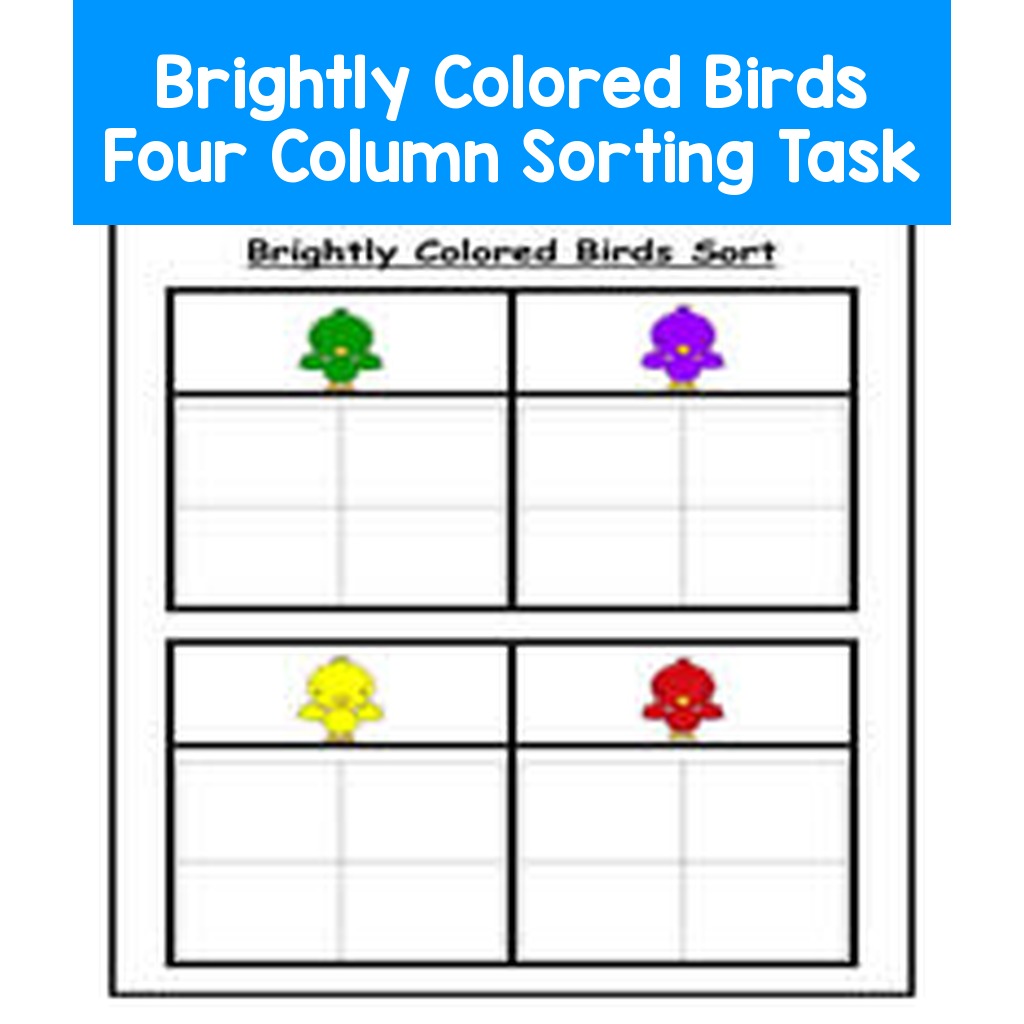 Brightly Colored Birds Four Column Sorting Task
