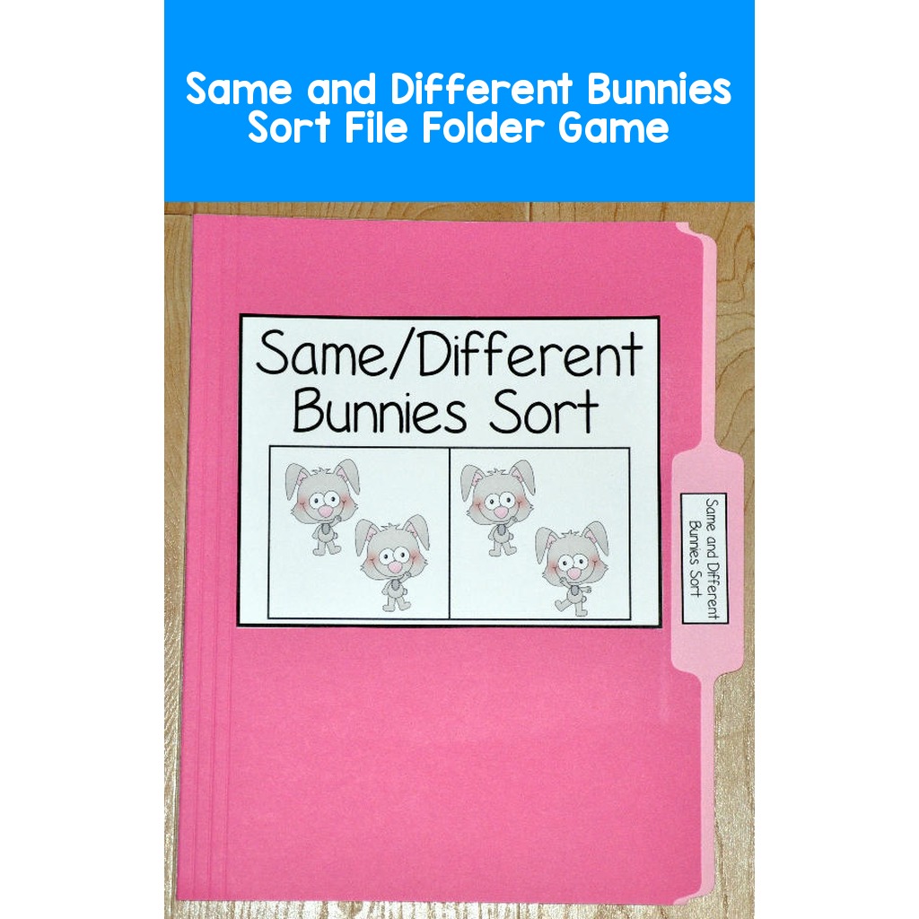 Same and Different Bunnies Sort File Folder Game