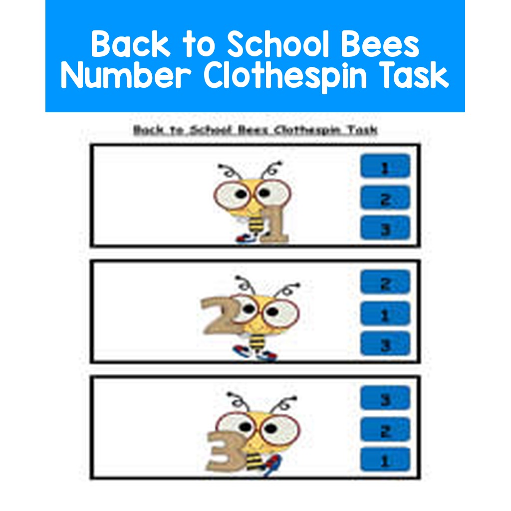 Back to School Bees Number Clothespin Task