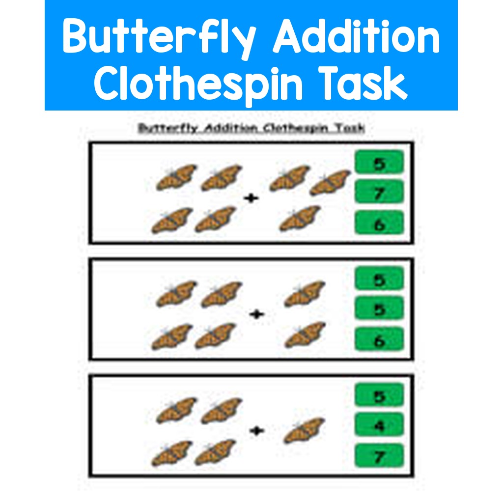 Butterfly Addition Clothespin Task