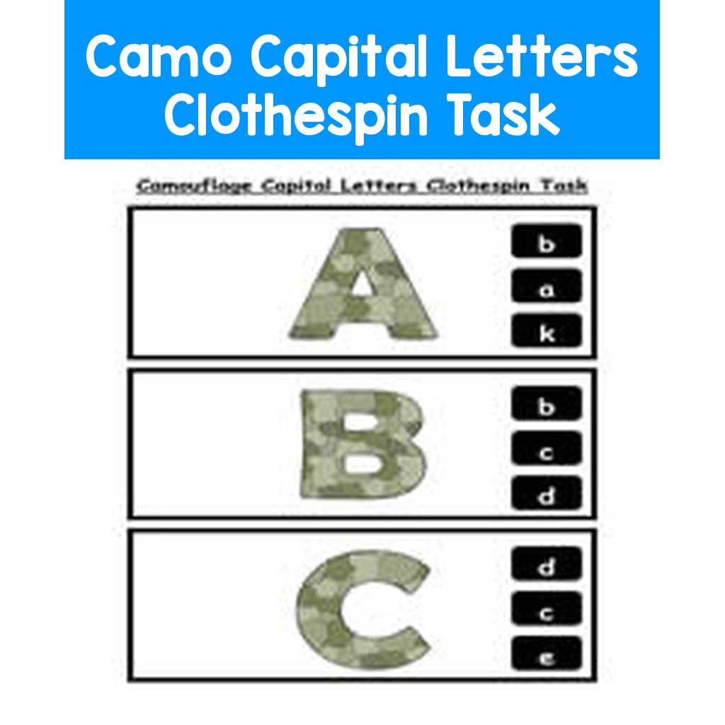 Camo Capital Letters Clothespin Task