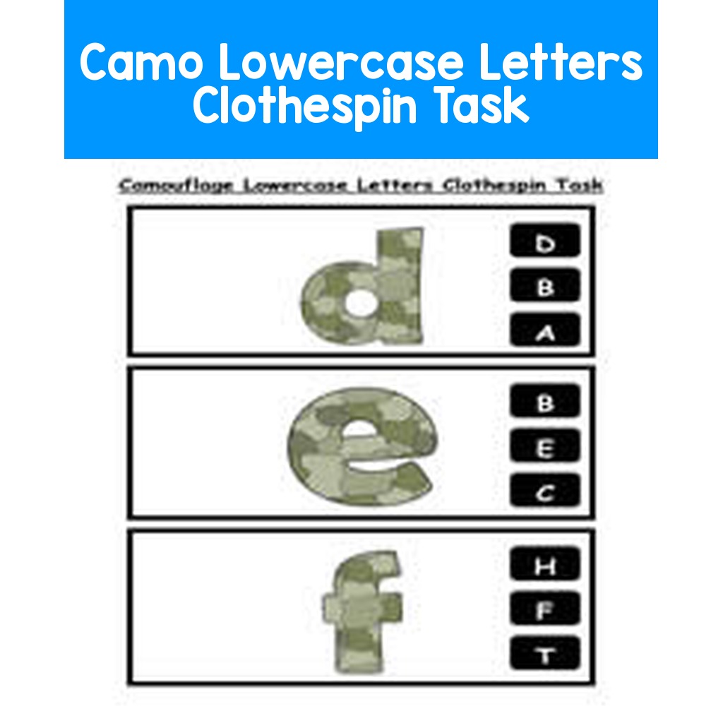 Camo Lowercase Letters Clothespin Task