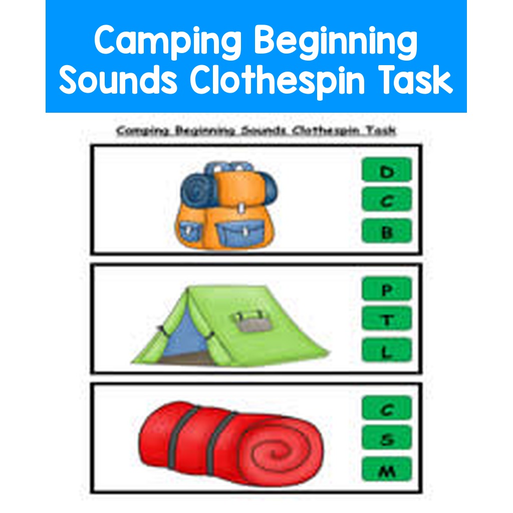 Camping Beginning Sounds Clothespin Task