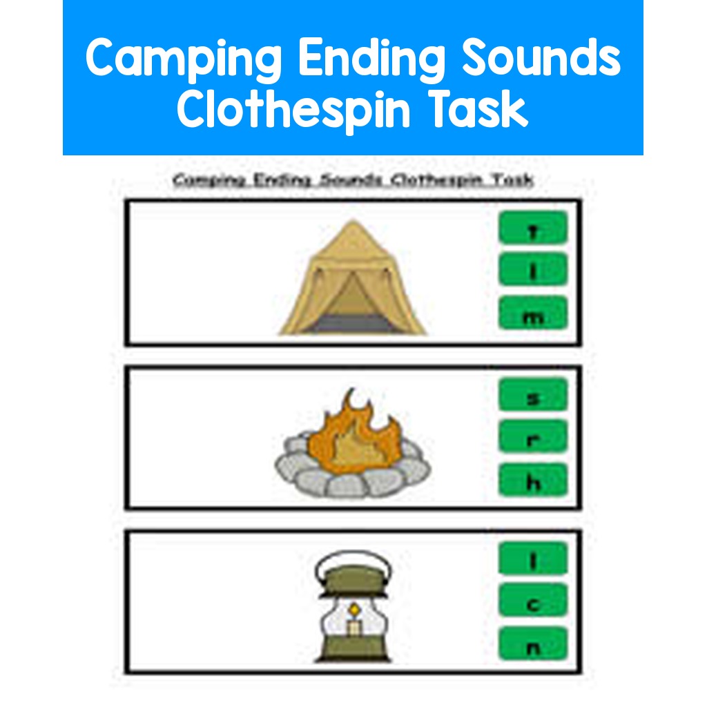 Camping Ending Sounds Clothespin Task