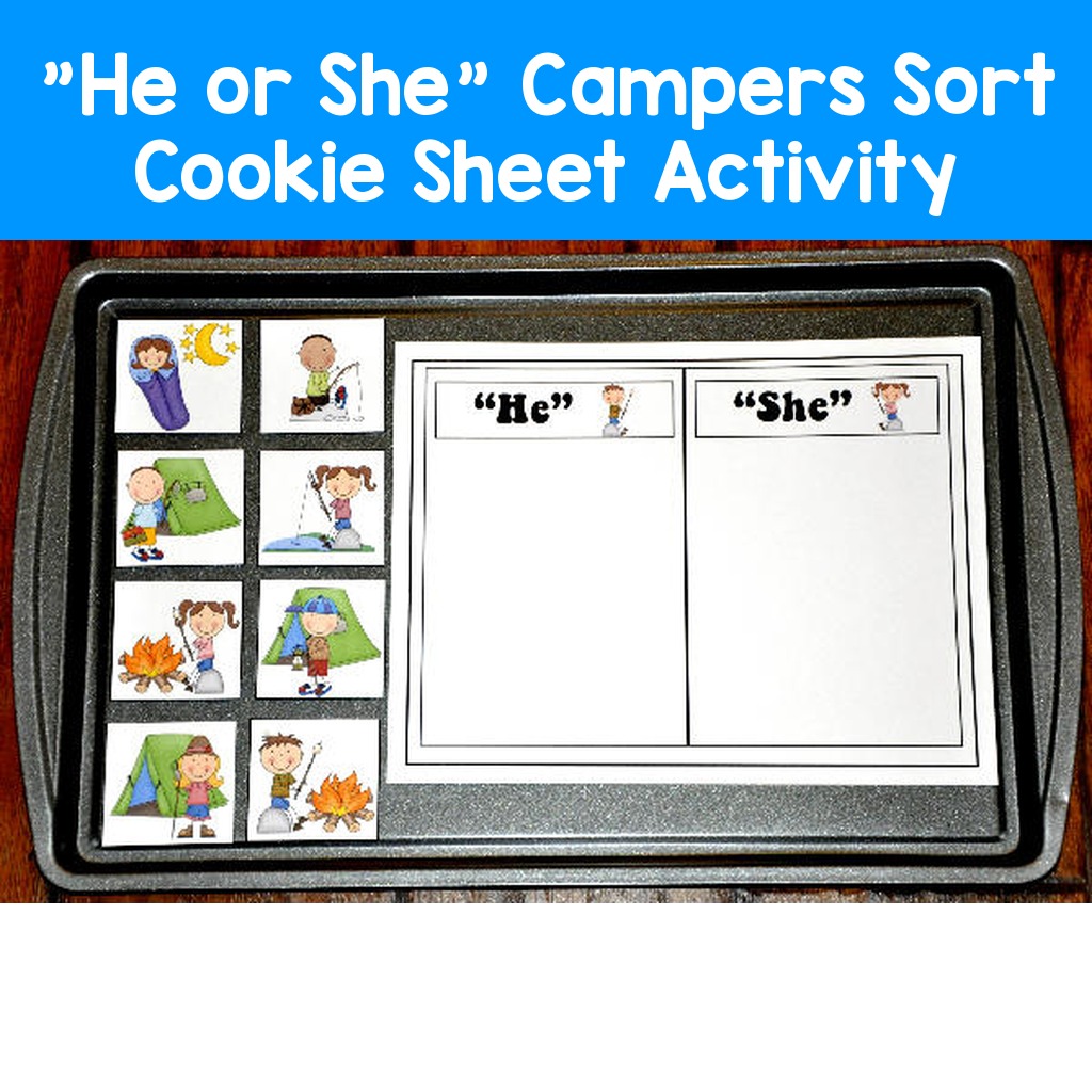 "He or She" Campers Sort Cookie Sheet Activity