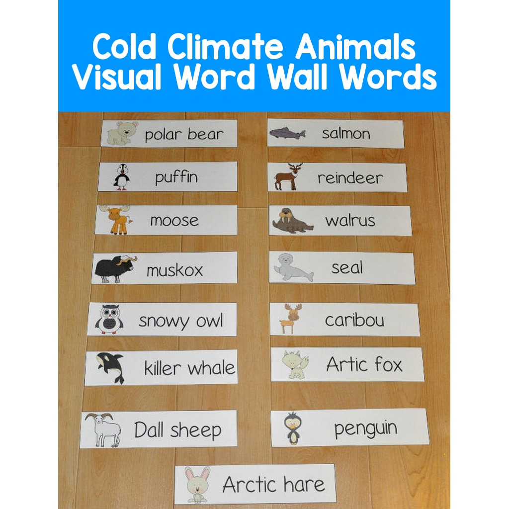 Cold Climate Animals Visual Word Wall Words