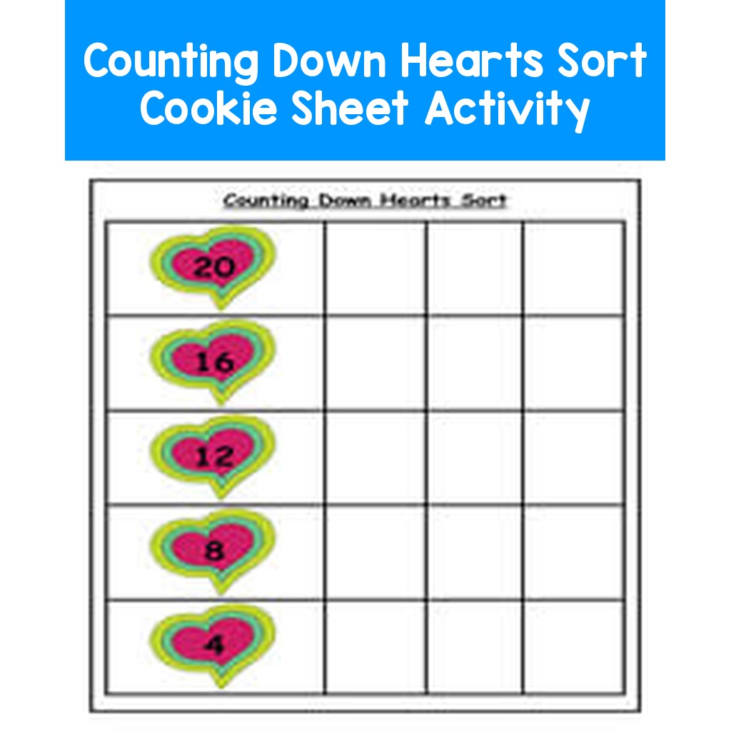 Counting Down Hearts Sort Cookie Sheet Activity