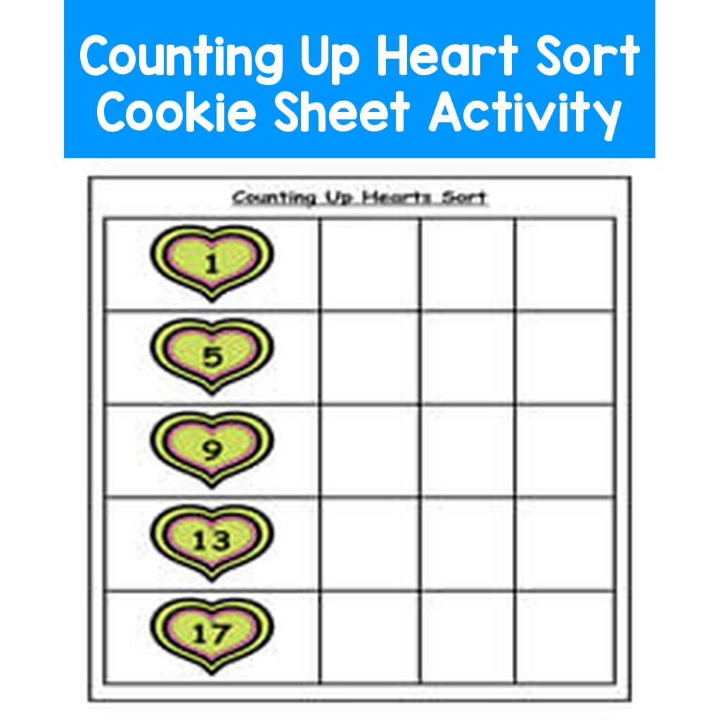 Counting Up Heart Sort Cookie Sheet Activity