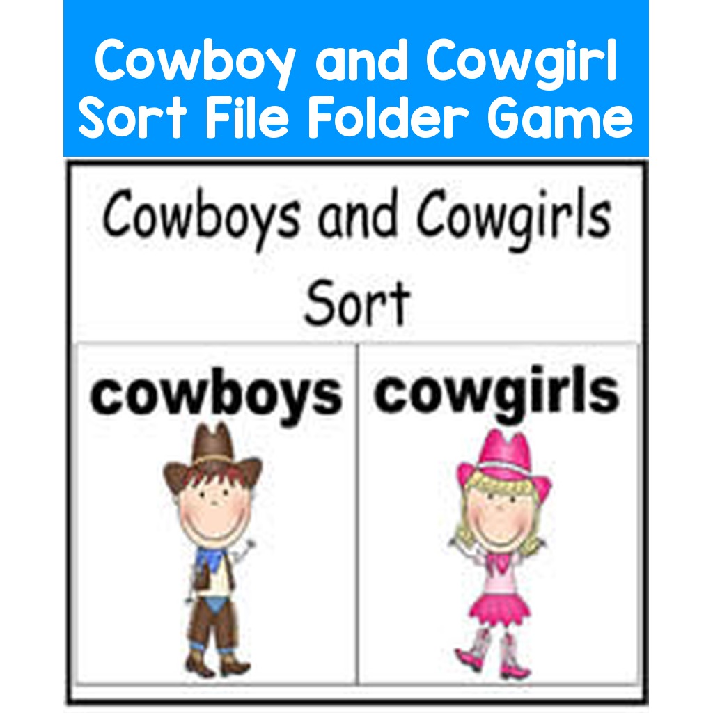 Cowboy and Cowgirl Sort File Folder Game