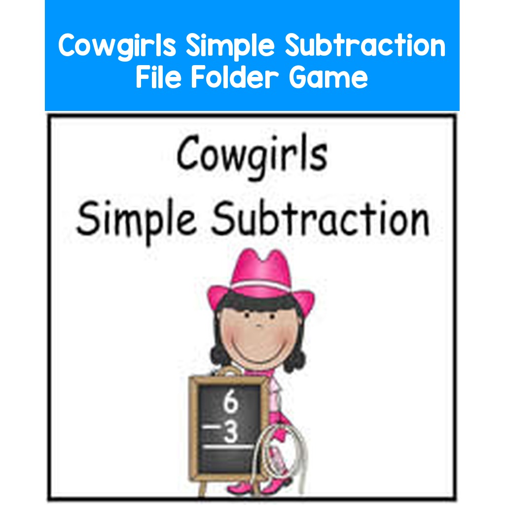 Cowgirls Simple Subtraction File Folder Game
