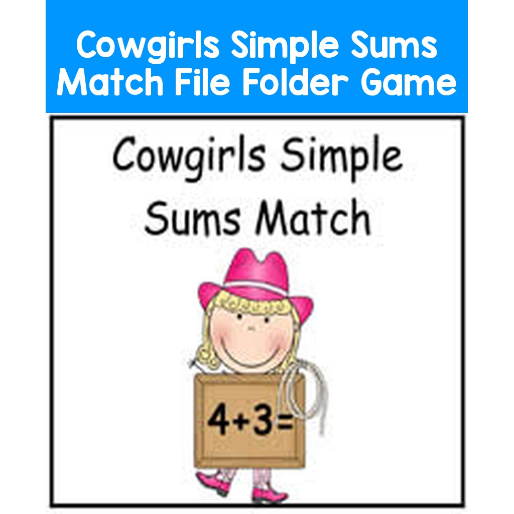 Cowgirls Simple Sums Match File Folder Game