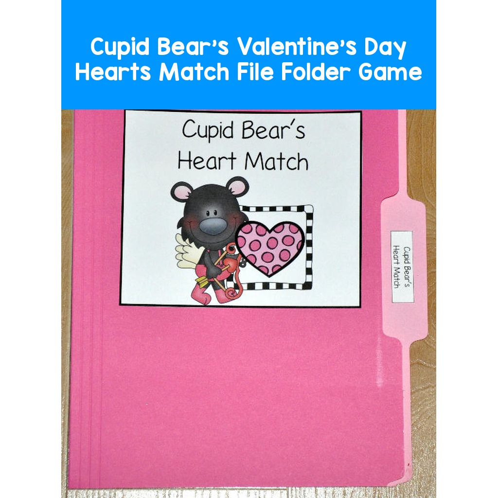 Cupid Bear's Valentine's Day Hearts Match File Folder Game