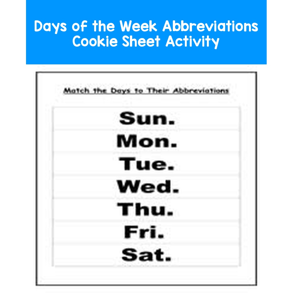 Days of the Week Abbreviations Cookie Sheet Activity