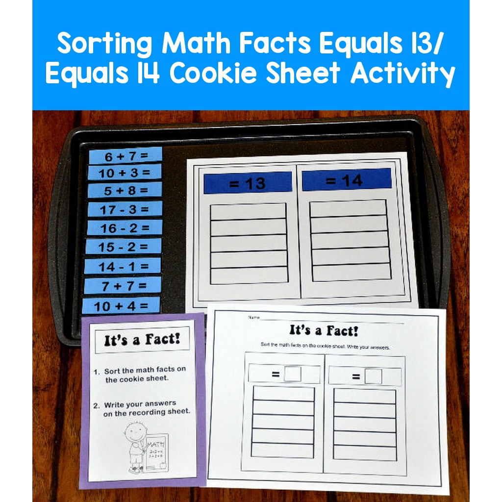 Sorting Math Facts Equals 13/ Equals 14 Cookie Sheet Activity
