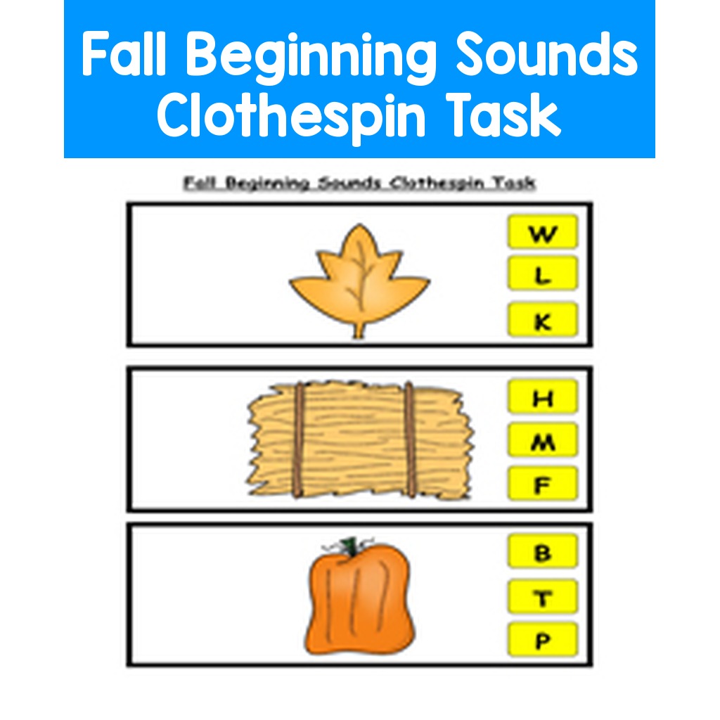 Fall Beginning Sounds Clothespin Task