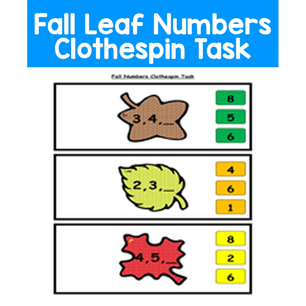 Fall Leaf Numbers Clothespin Task